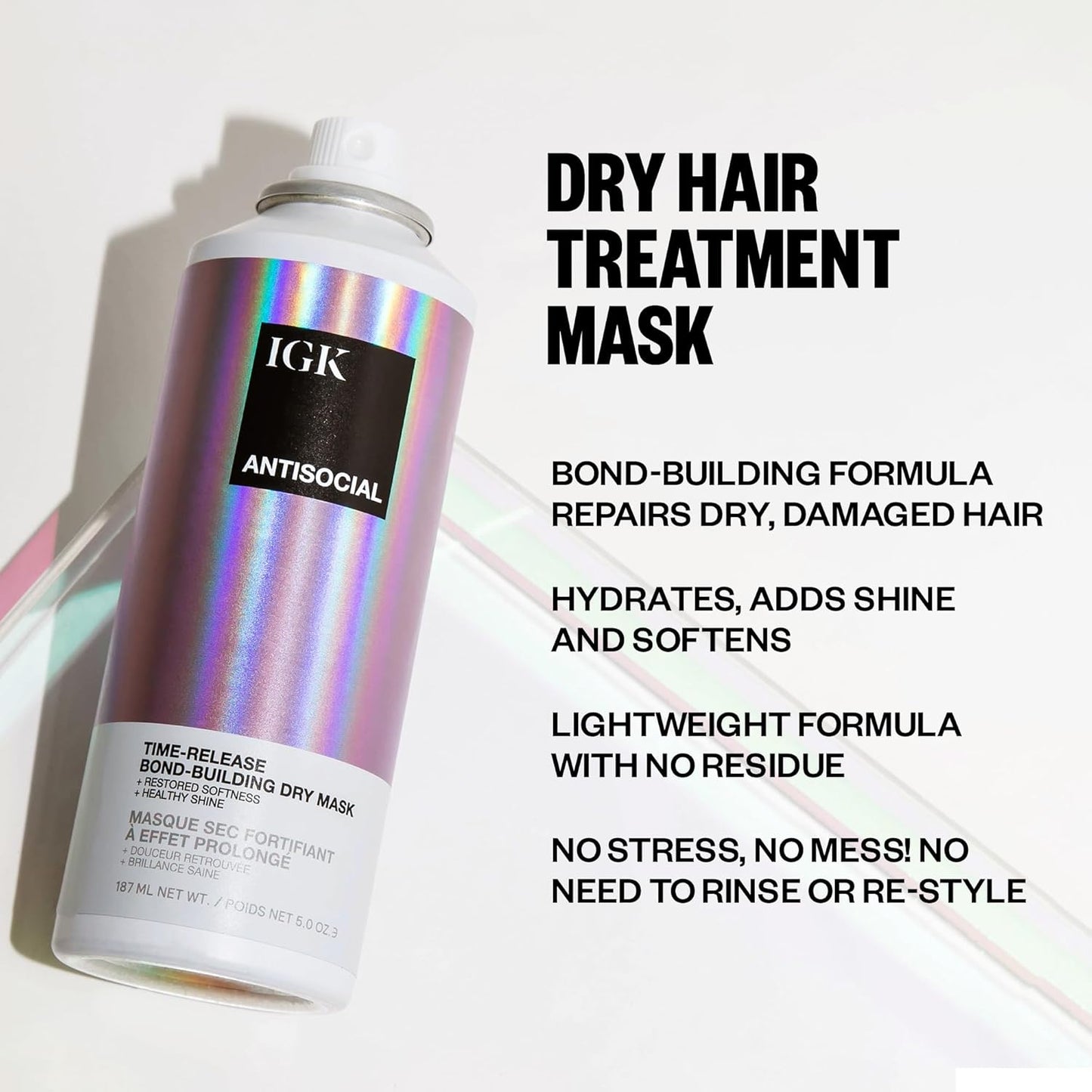 IGK Antisocial Overnight Bond-Building Dry Hair Mask – No-Rinse Leave-In Repair Treatment for Damaged Hair