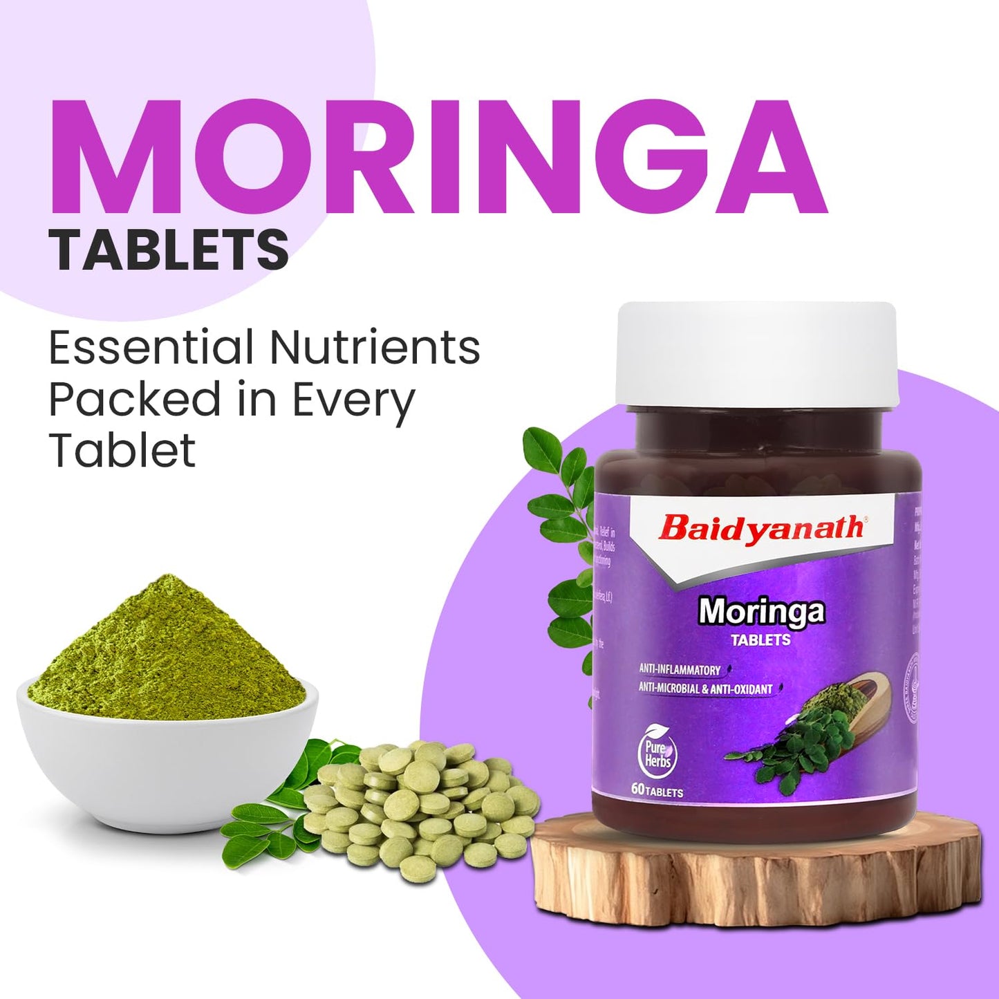 Baidyanath Moringa Tablets 60 Tabs (Pack of 1) –Drumstick Leaf Tablets| Helpful in Overall Health and Wellness and Gut Balance