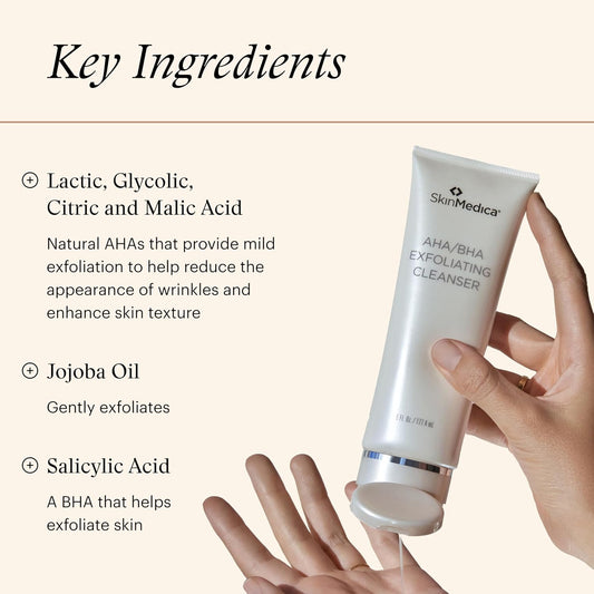SkinMedica AHA/BHA Exfoliating Face Wash – Gentle Facial Cleanser with Jojoba Oil for Smooth, Radiant & Even-Toned Skin (6 Fl Oz)