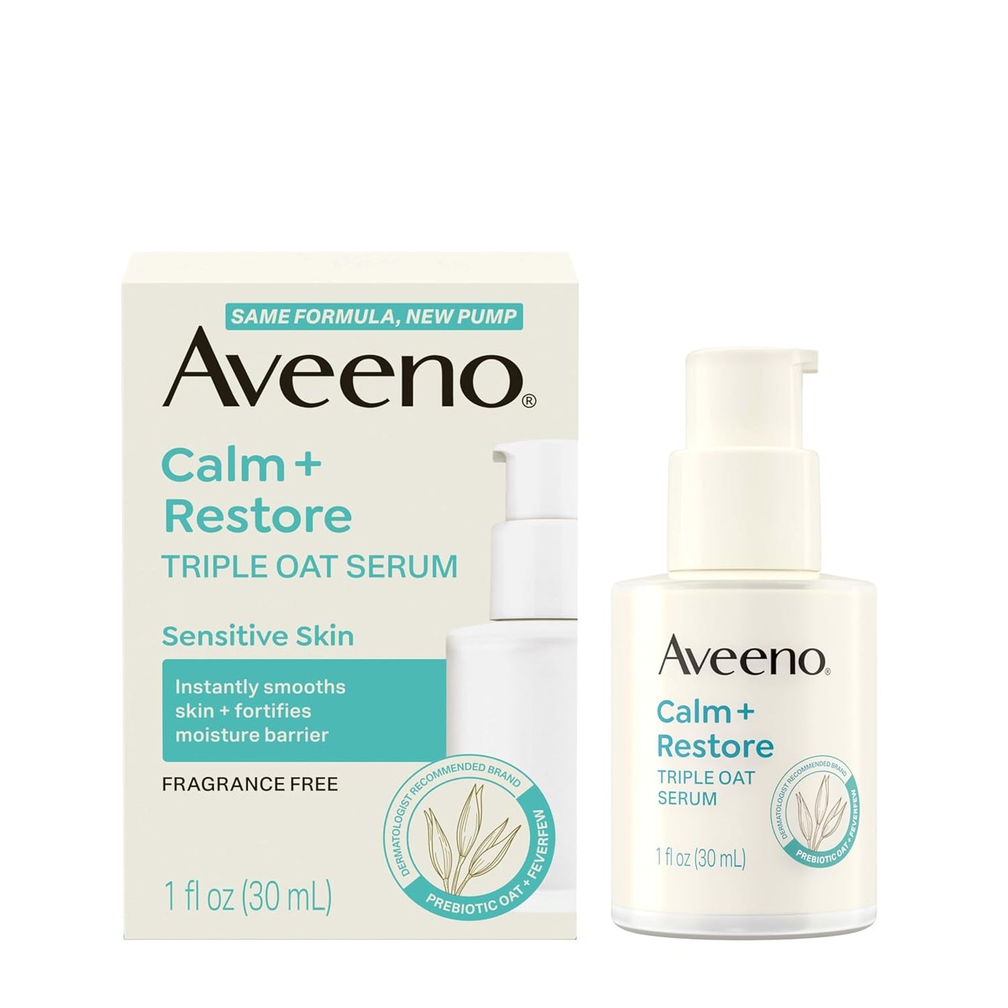 Aveeno Calm + Restore Triple Oat Hydrating Face Serum – Lightweight, Fragrance-Free Serum for Sensitive Skin, 1 fl oz
