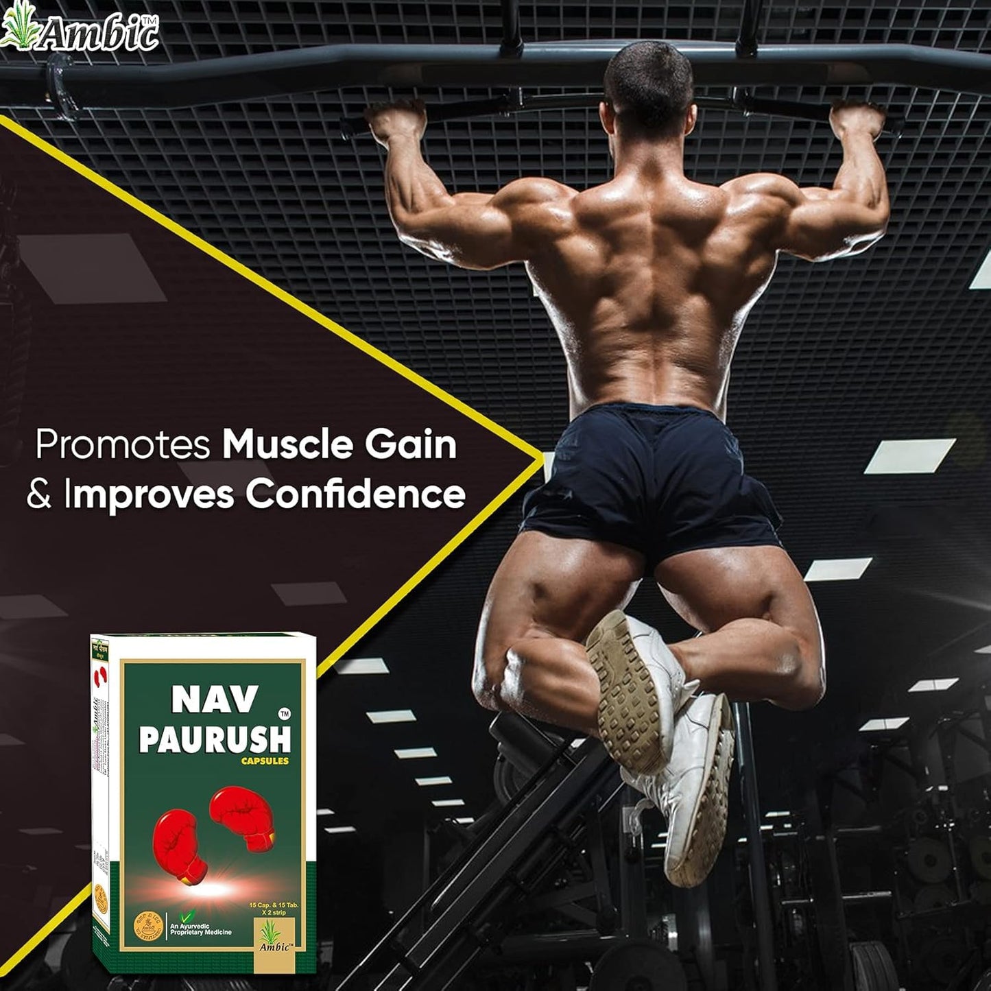 Ambic Nav Paurush Capsules – Ayurvedic Weight Gain & Muscle Growth Supplement for Strength, Stamina & Energy (60 Capsules + Tablets)