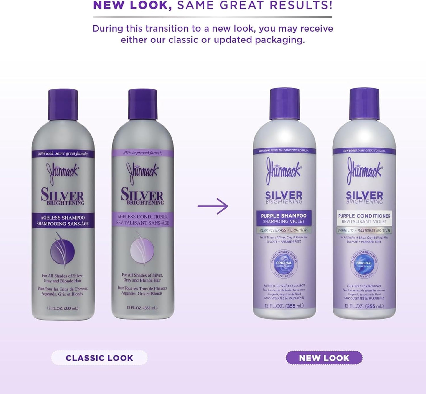 Jhirmack Silver Brightening Purple Shampoo & Conditioner Set – Removes Brassiness & Adds Shine for Silver, Grey & Blonde Hair – 2 Pack