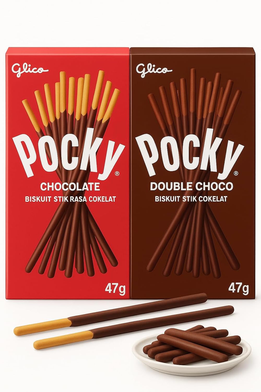 Glico Pocky Biscuit Sticks Combo Pack – 2 Flavours (Chocolate & Double Choco) – 47g Each | Imported Japanese Snack