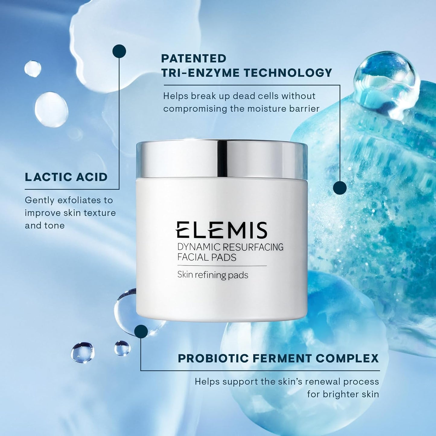 ELEMIS Dynamic Resurfacing Facial Pads – Gentle Exfoliating Treatment Pads for Smooth, Radiant Skin | Brightening, Refining & Renewing Formula (60 Pads)