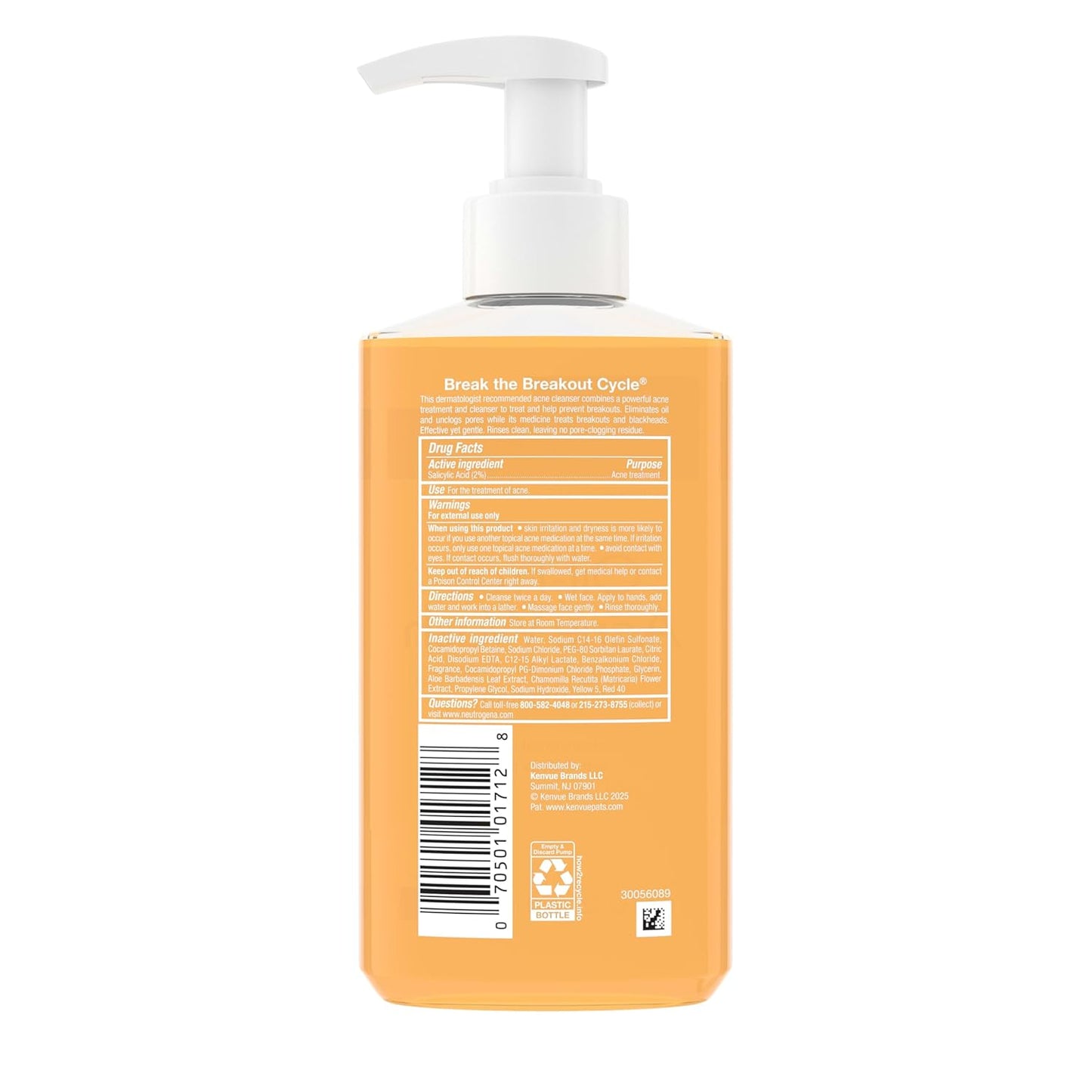 Neutrogena Oil-Free Acne Face Wash with 2% Salicylic Acid – 9.1 fl. oz