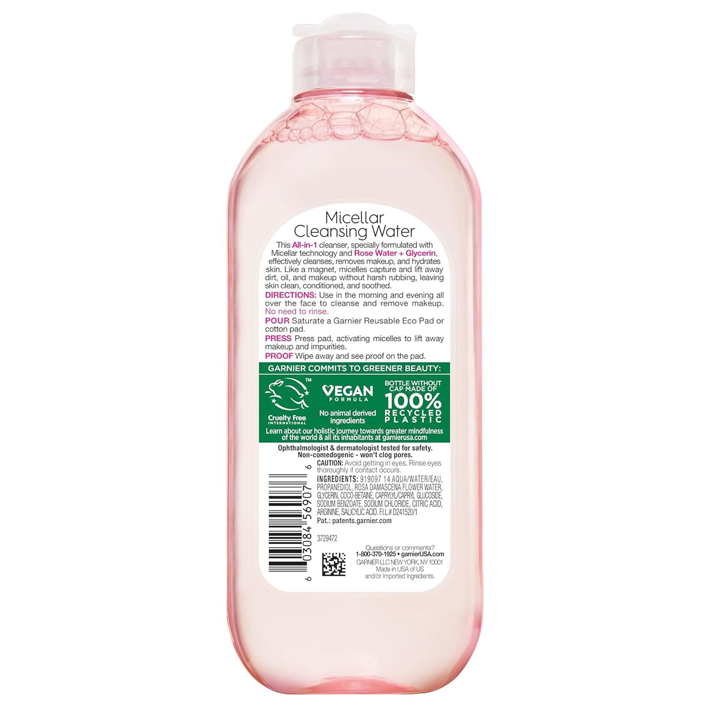 Garnier Micellar Water with Rose Water & Glycerin – Hydrating Facial Cleanser & Makeup Remover for All Skin Types, Vegan & Cruelty-Free (13.5 fl oz)