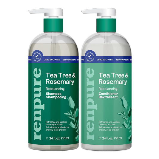 Renpure Tea Tree & Rosemary Shampoo & Conditioner Set – Plant-Based Hydrating Hair Care Duo for Oily & Normal Hair, Scalp Refresh & Balance – 24 fl oz Each, 2 Pack
