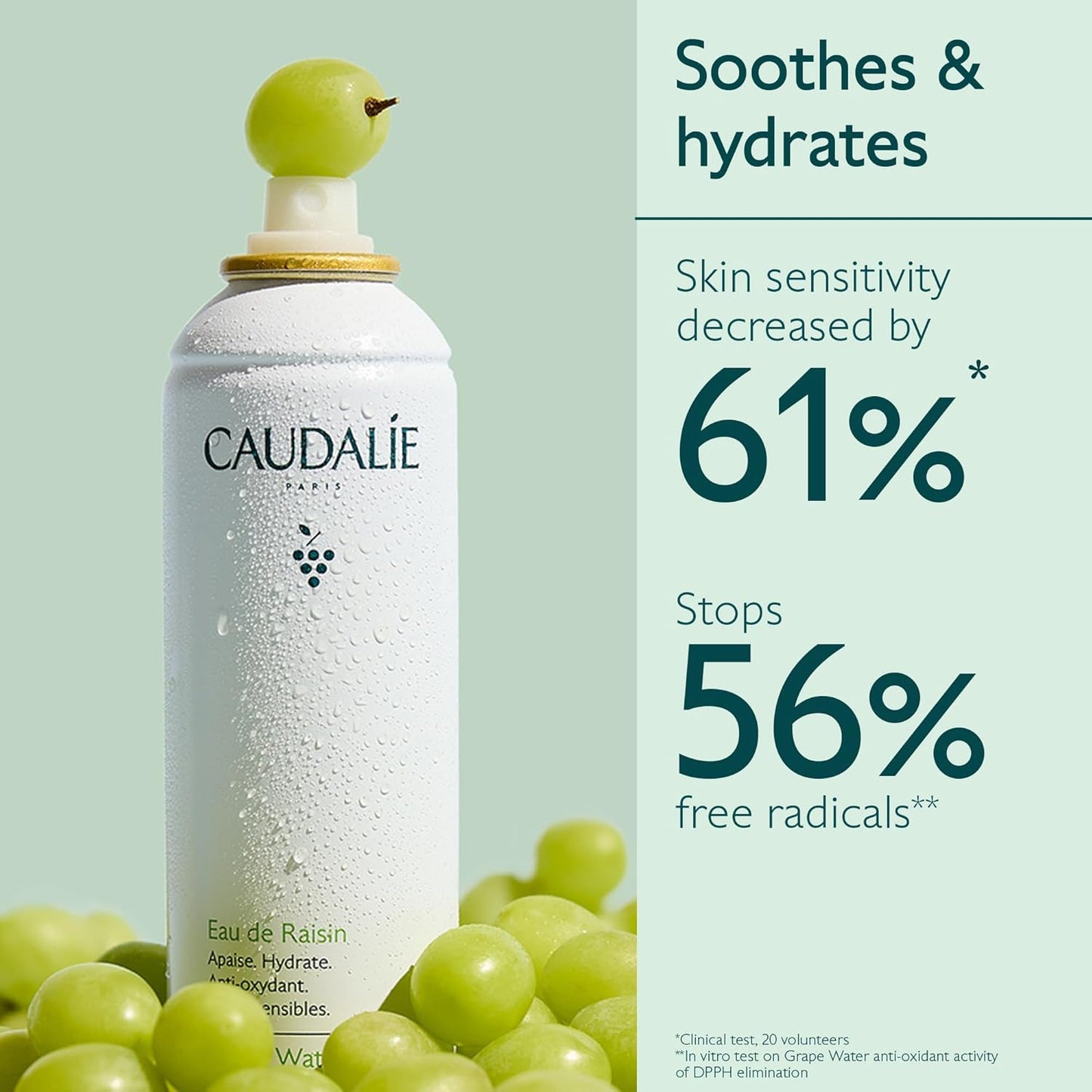 Caudalie Grape Water Face Mist – Natural Vegan Hydrating & Soothing Spray for Sensitive Skin – Antioxidant Protection, Plant-Based Formula, 6.7 fl oz