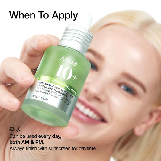 Anua Azelaic Acid 10 Hyaluron Redness Soothing Serum | Calming, Hydrating & Brightening Face Serum for Sensitive Skin – Vegan Korean Skincare (30ml)