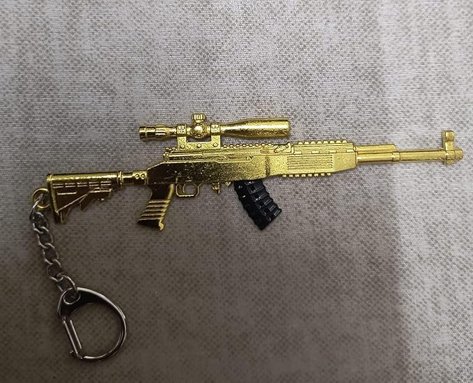 SK.S Gun Miniature Metal Keychain – Golden Alloy Rifle Design | Premium Collectible for Gun Lovers & PU BG Fans