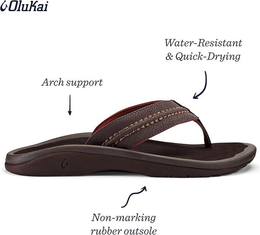 OLUKAI Hokua Men’s Beach Sandals | Quick-Dry Flip-Flops with Wet Grip Rubber & Comfort Footbed