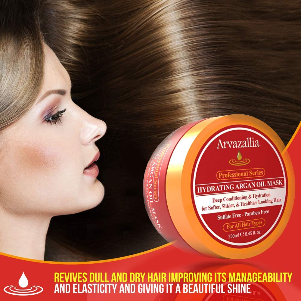 Arvazallia Hydrating Argan Oil Hair Mask & Deep Conditioner – 8.45 oz Jar