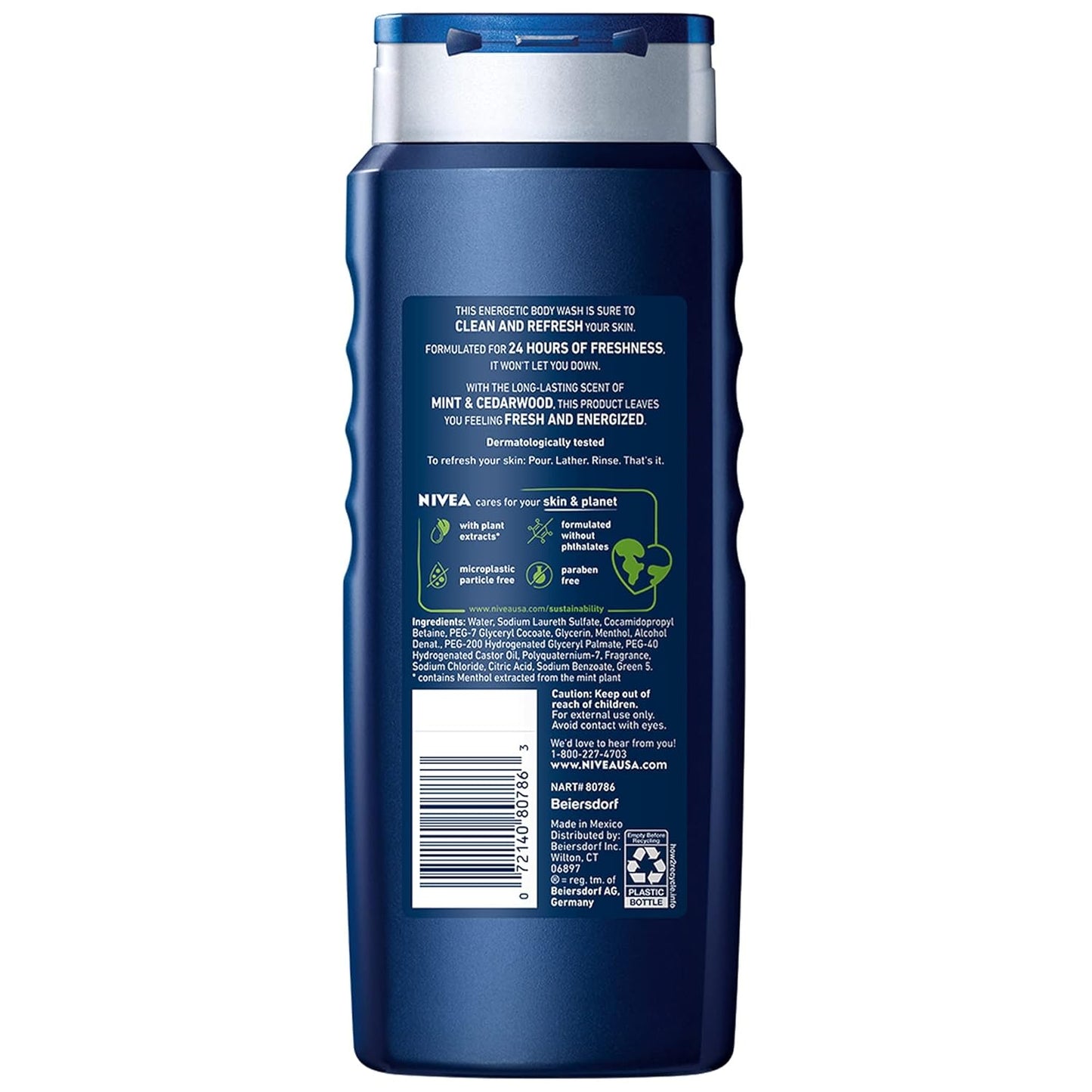 NIVEA Men Energy Body Wash with Mint & Cedarwood – 3-in-1 Face, Hair & Body Cleanser, Long-Lasting Freshness, Pack of 3 (16.9 fl oz Each)