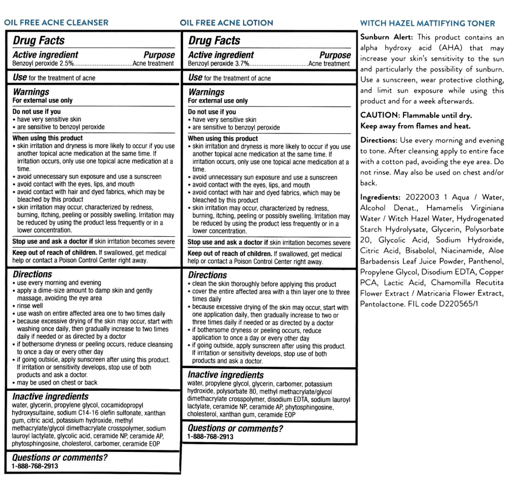AcneFree 3 Step 24 Hour Acne Treatment Kit – Oil-Free Cleanser, Witch Hazel Toner & Acne Lotion with Benzoyl Peroxide – Dermatologist Recommended Acne Solution, 60 Day Supply