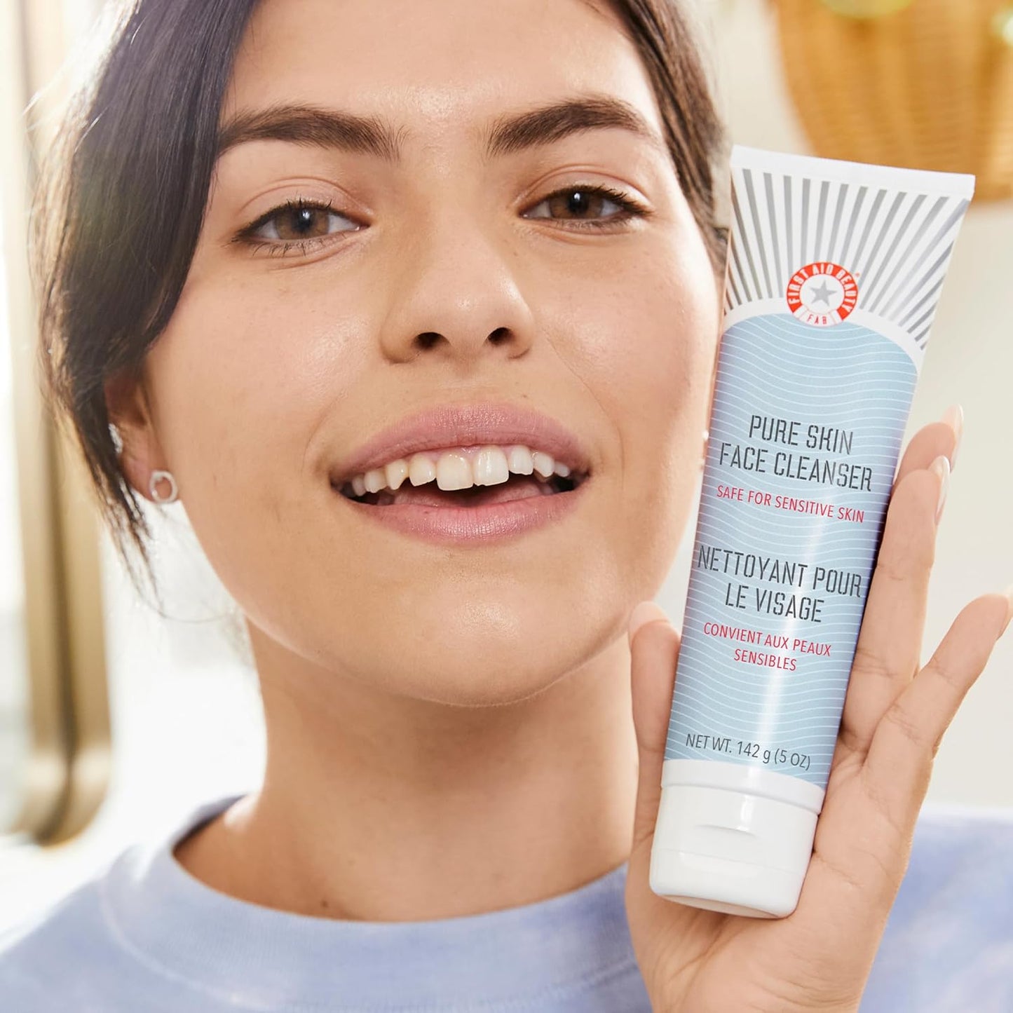 First Aid Beauty Pure Skin Face Cleanser – Gentle, Antioxidant Cream Cleanser for Sensitive Skin (5 oz)