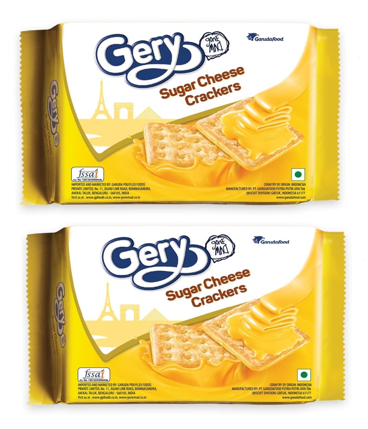 Gery Cream Cheese Crackers – Sweet & Savory Crunchy Biscuits with Creamy Cheese 110g Each (Pack of 3, Imported)