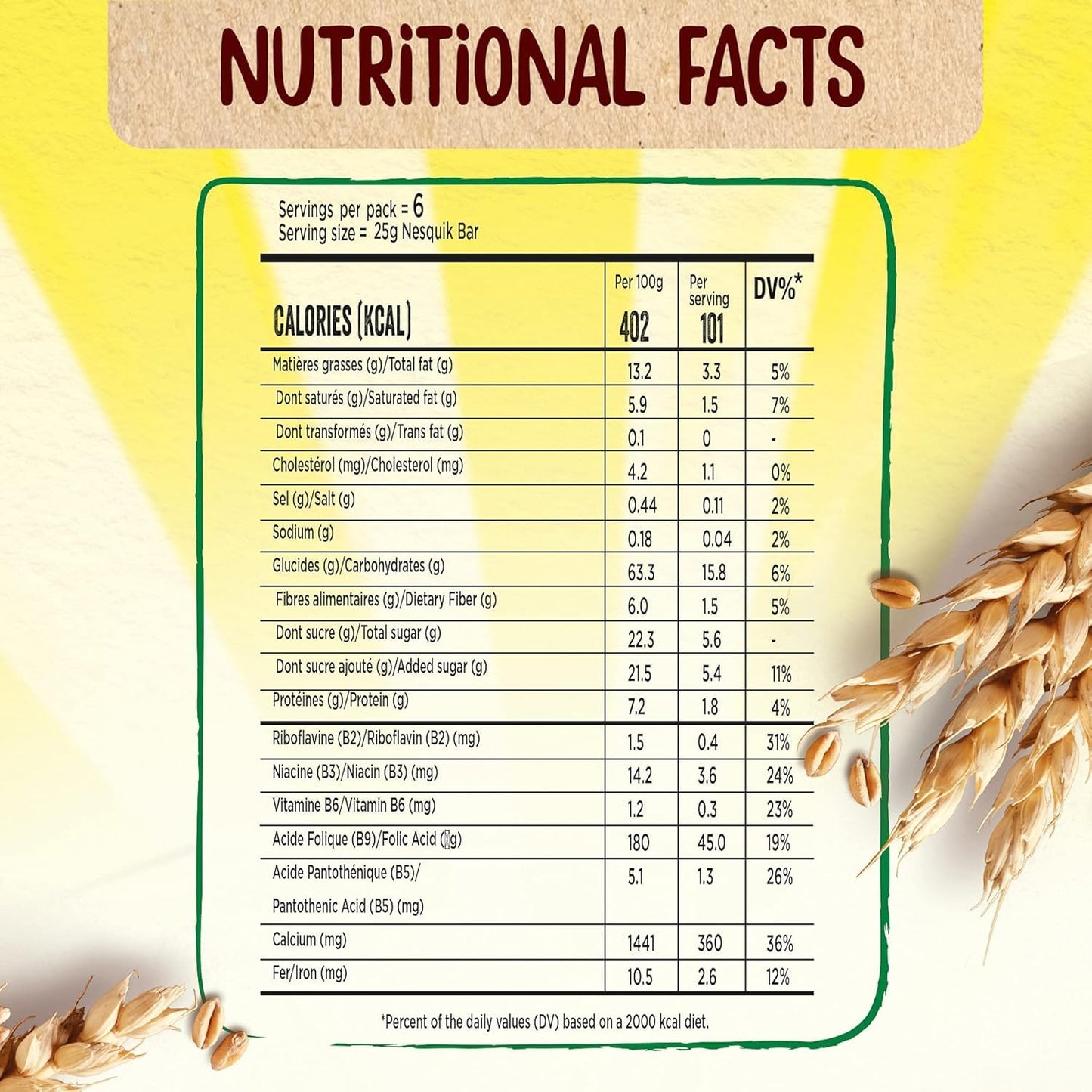 Nesquik Breakfast Cereal Bars – Whole Grain, High Calcium 6 x 25g (Imported)