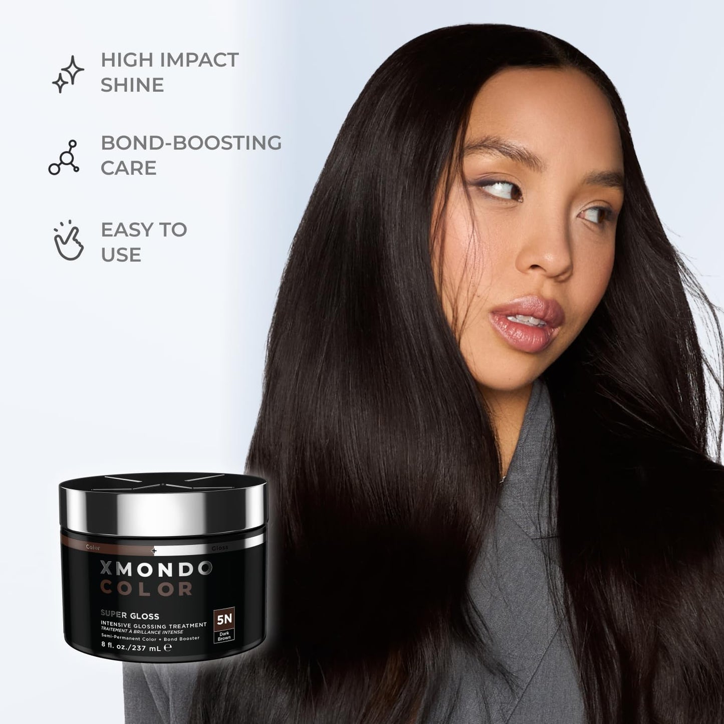XMONDO Color 5N Dark Brown – Semi-Permanent Hair Color with Bond Booster & Plant Protein – Vegan & Damage-Repairing Formula – 8 oz