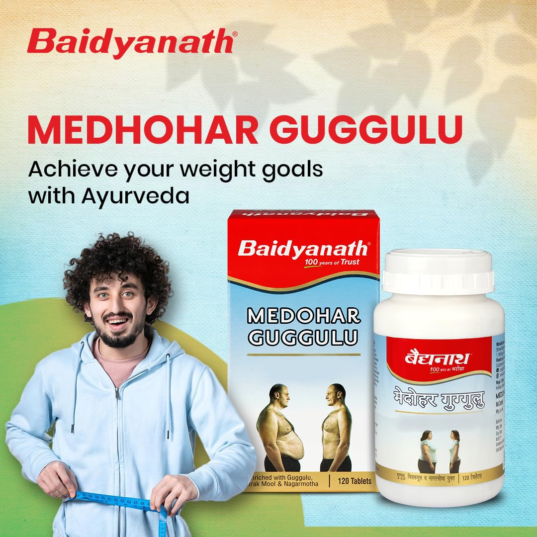 Baidyanath Medohar Guggulu Tablets, Enriched with Guggulu, Chitrakmool and Nagarmotha- 120 Tab (Pack of 1)
