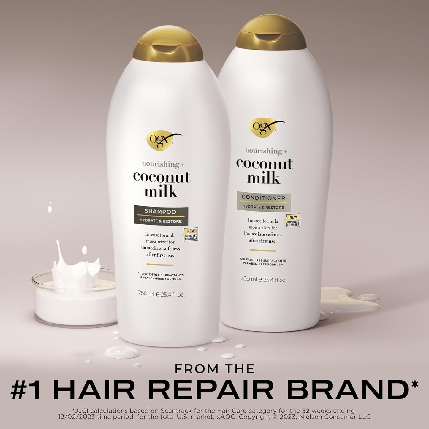 OGX Nourishing + Coconut Milk Shampoo & Conditioner Set – Hydrating, Strengthening & Sulfate-Free Hair Care for All Hair Types, 25.4 fl oz x 2