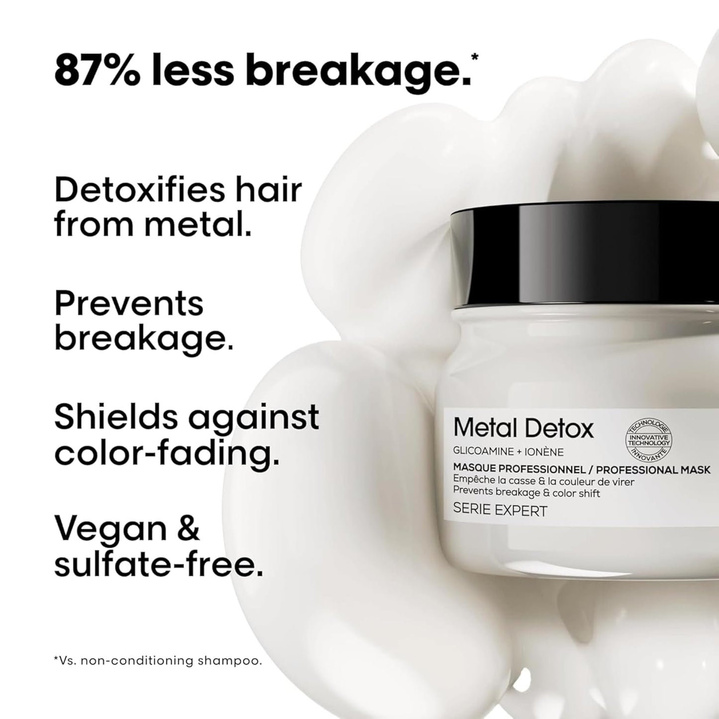 L’Oréal Professionnel Metal Detox Hair Mask – Sulfate-Free Deep Conditioner for All Hair Types – Protects Color & Reduces Breakage – 8.82 oz