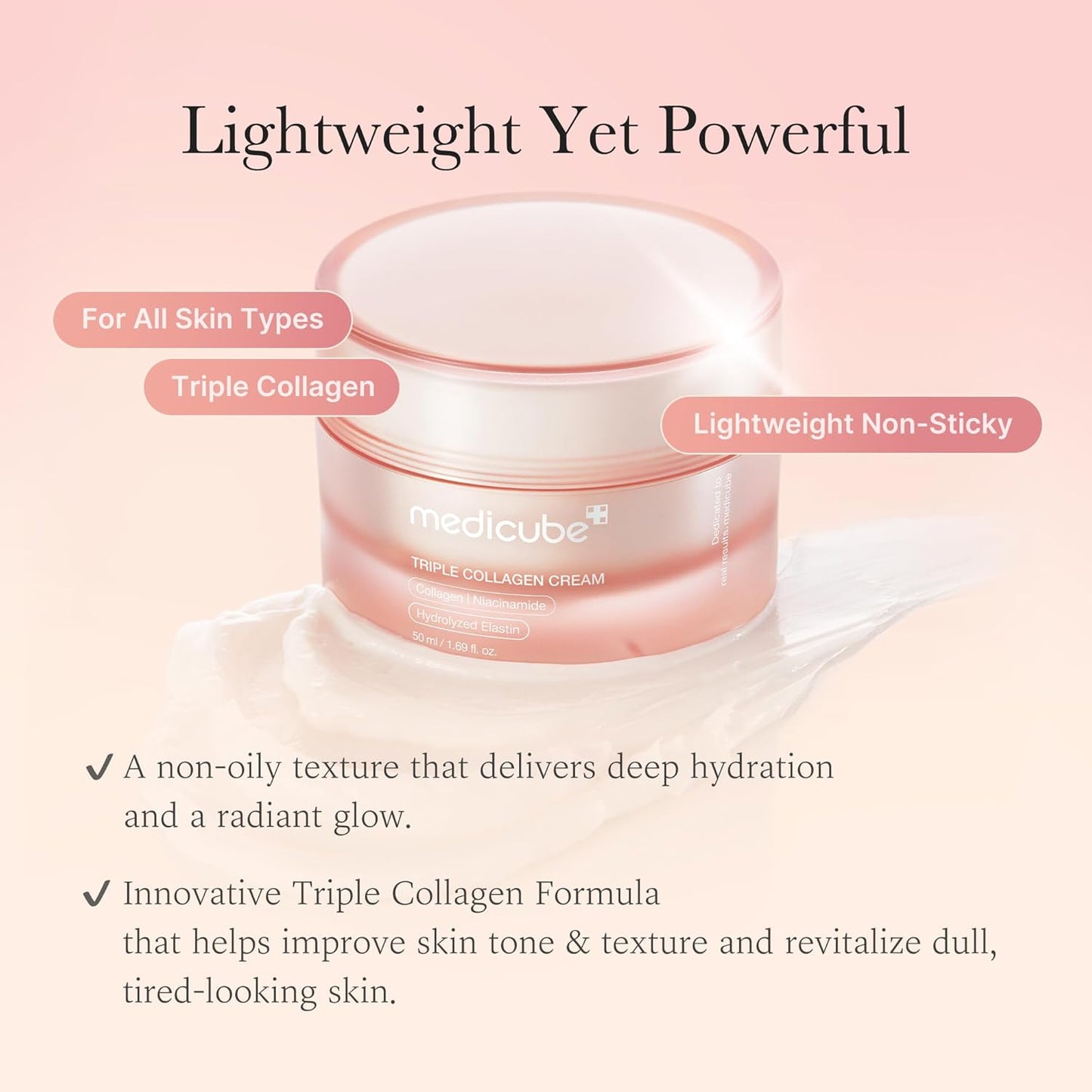 Medicube Triple Collagen Cream | Hydrating & Firming Anti-Aging Moisturizer with Hyaluronic Acid, Elastin & Shea Butter (50ml / 1.69 fl oz)