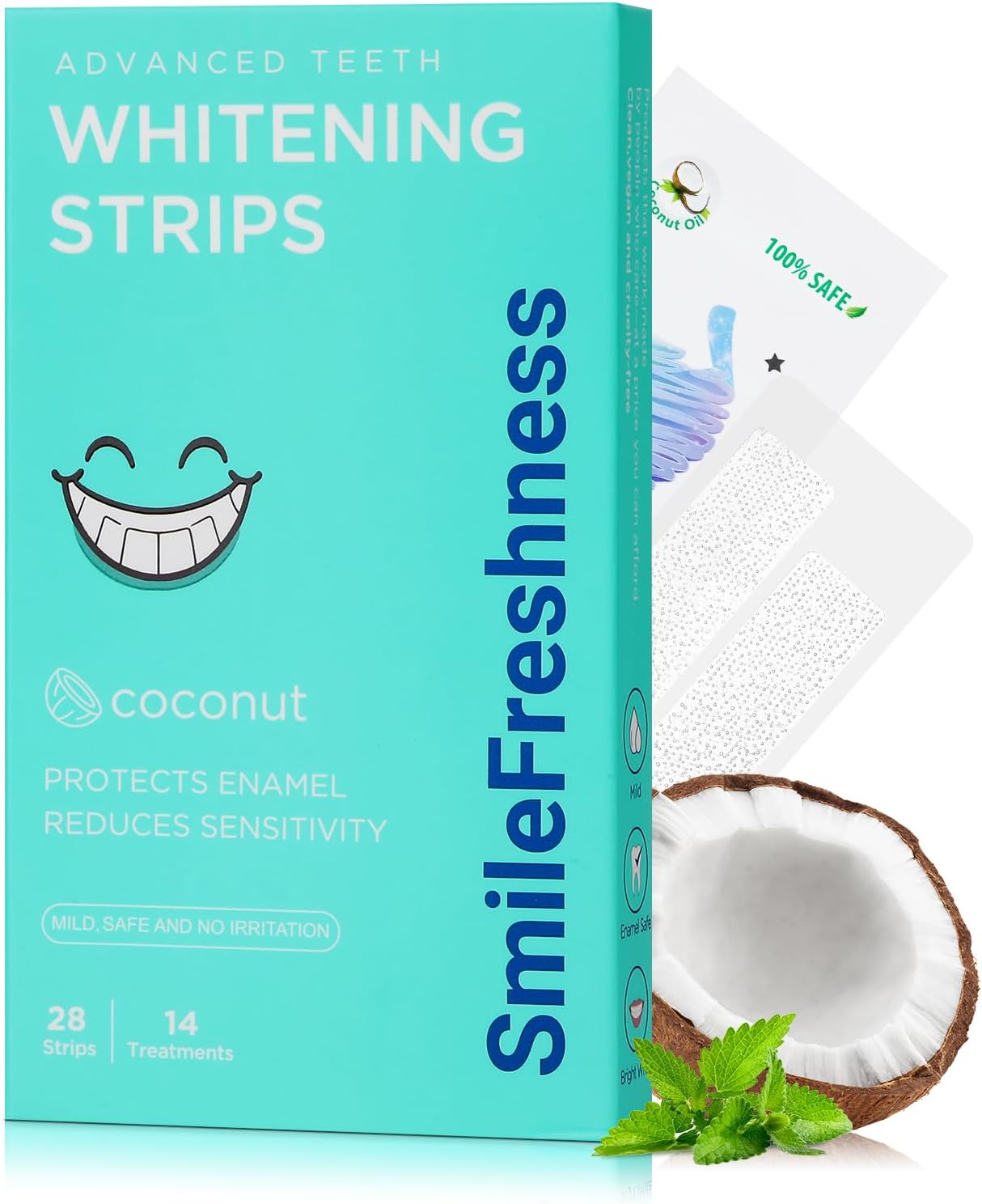 SmileFreshness Teeth Whitening Strips Kit (14 Treatments, 28 Strips) – Clinically Proven, Enamel-Safe, Reduced Sensitivity, Coconut-Infused Whitening