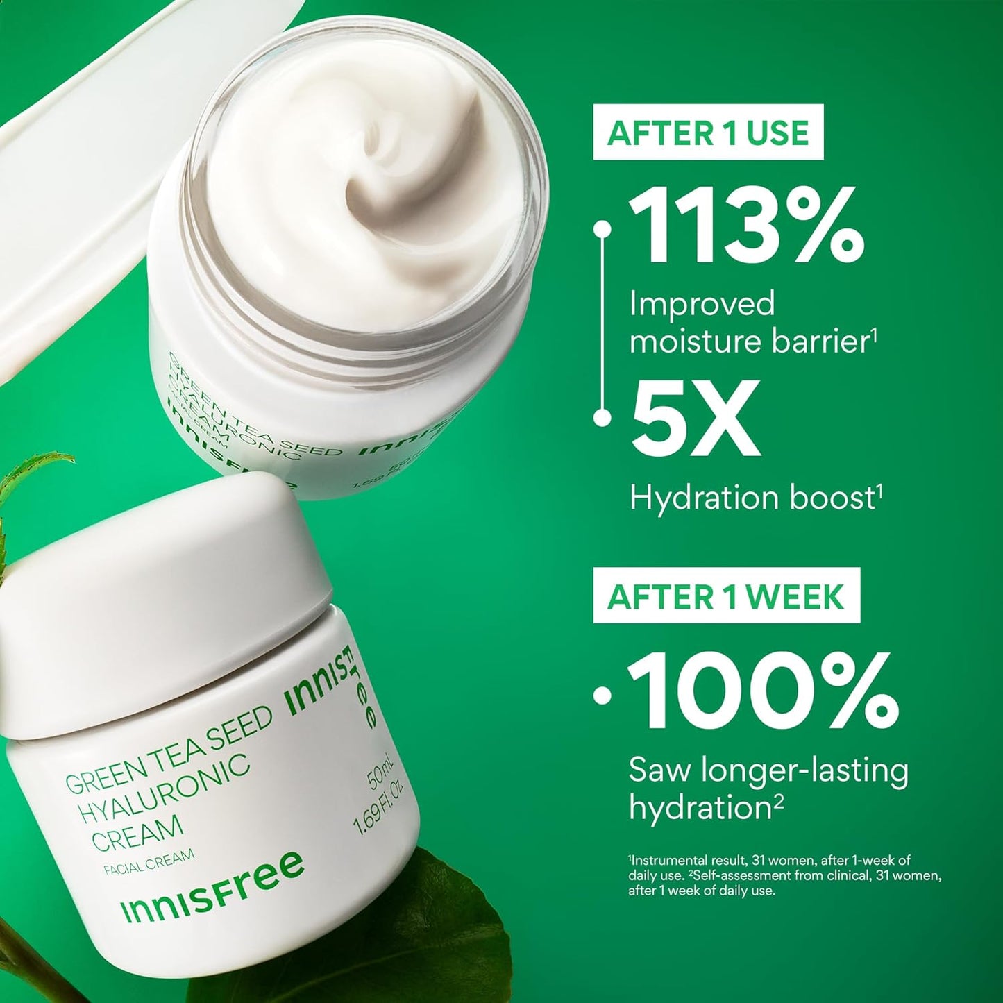 Innisfree Green Tea Seed Hyaluronic Acid Cream – Hydrating Korean Moisturizer with Ceramides & Barrier Boosting Complex (1.69 fl. oz)