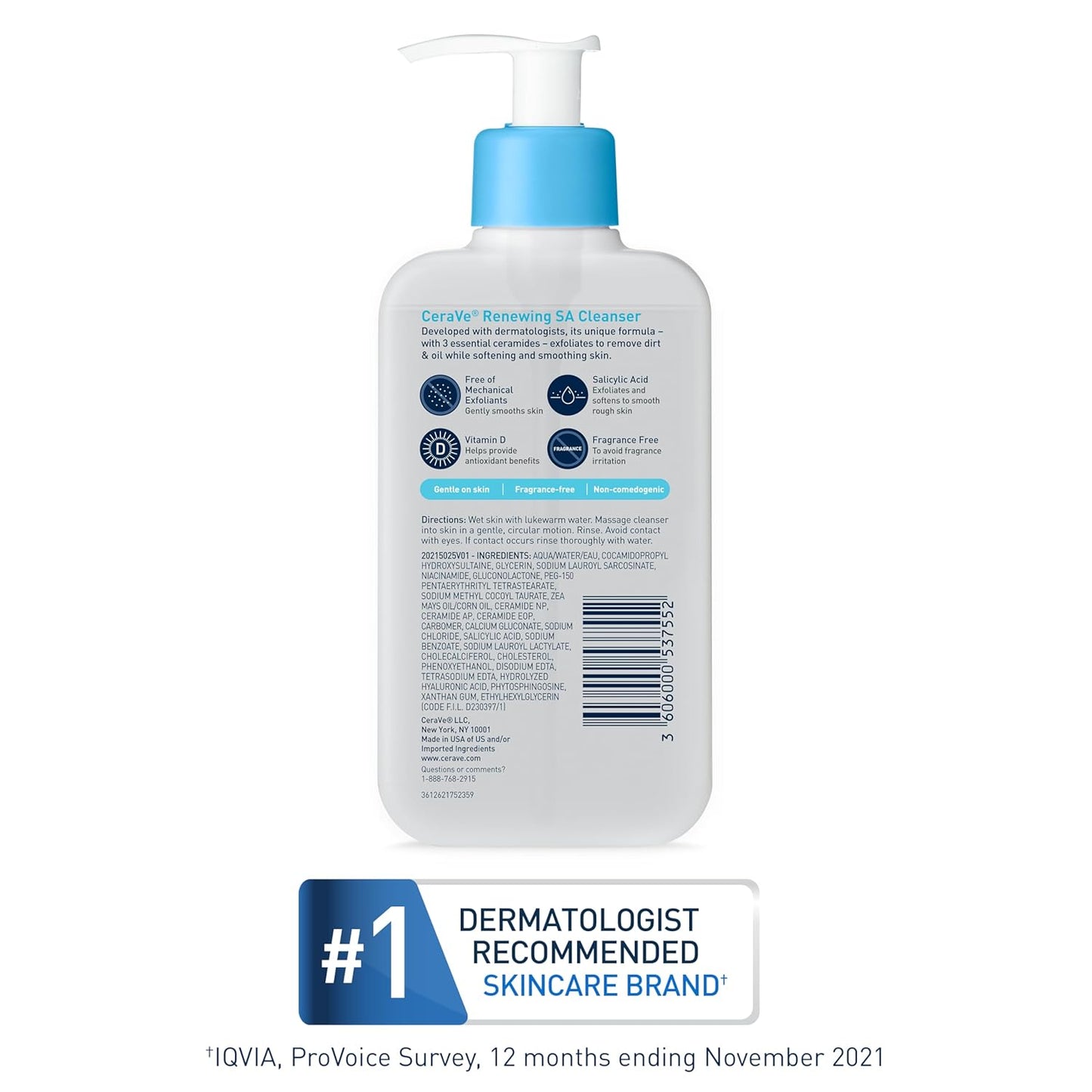 CeraVe Renewing Salicylic Acid Cleanser – Gentle BHA Exfoliating Face Wash with Hyaluronic Acid & Ceramides for Smooth, Hydrated Skin
