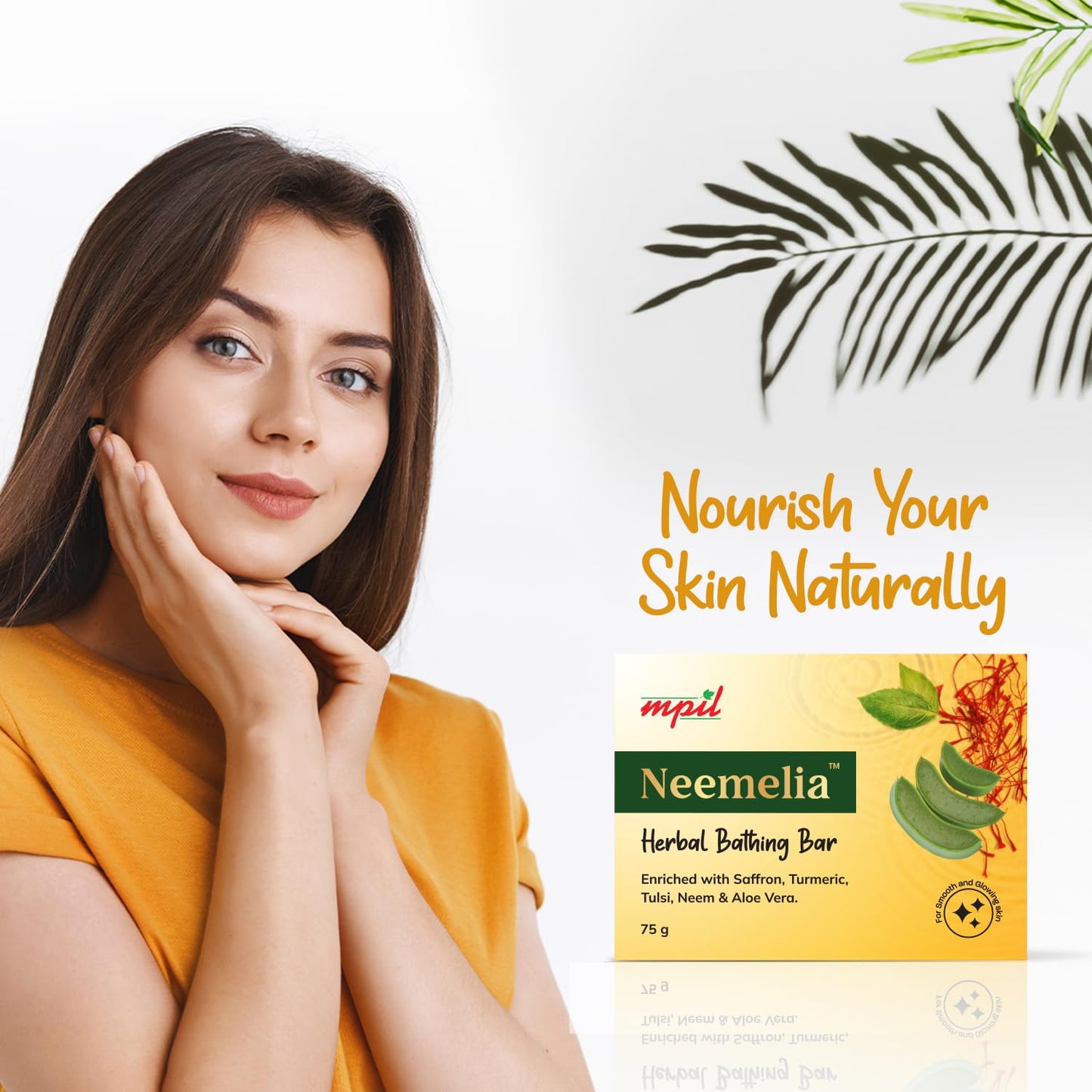 MPIL Neemelia Herbal Bathing Bar | Pure Neem & Kesar Soap | Acne & Skin Care | 75g