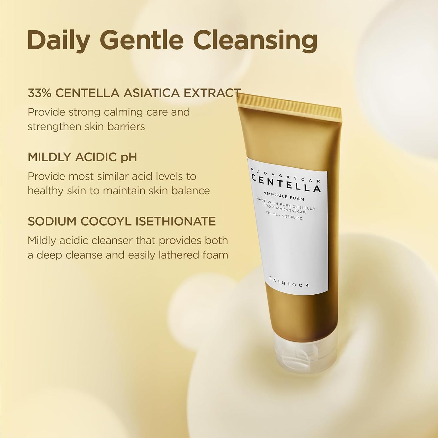 SKIN1004 Madagascar Centella Ampoule Foam Cleanser – Gentle Daily Face Wash with Calming Centella, Removes Dirt & Oil, Hydrating Formula, 4.22 oz
