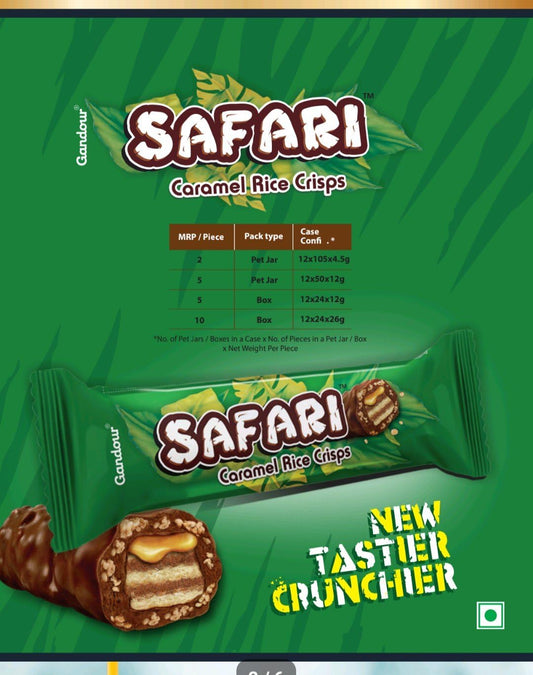 Gandour Safari Caramel Rice Crisps – Chocolate Wafer with Caramel & Cereal (24 x 22g, Imported)