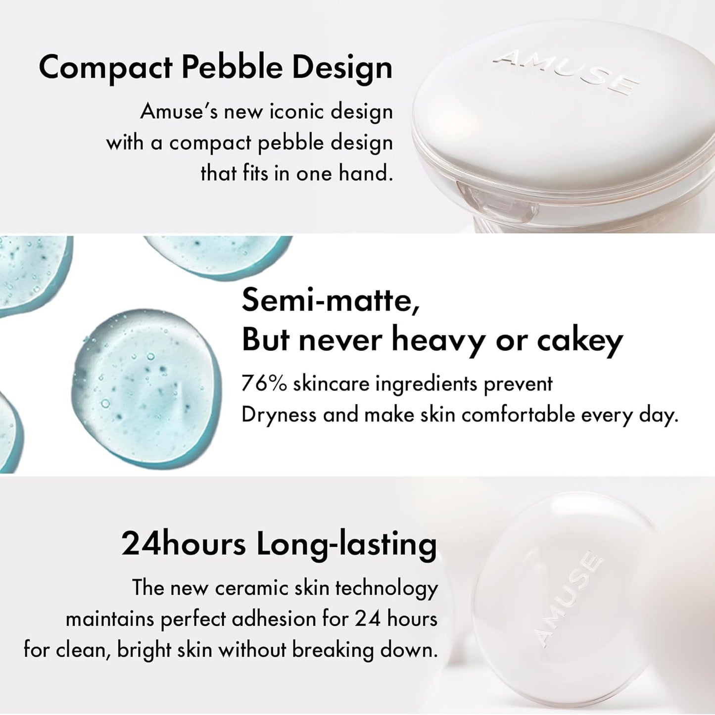 Amuse Seoul Ceramic Cushion Foundation – Semi-Matte, Long-Lasting, Lightweight, Flawless Vegan Korean Makeup (15g | 03 Honey)