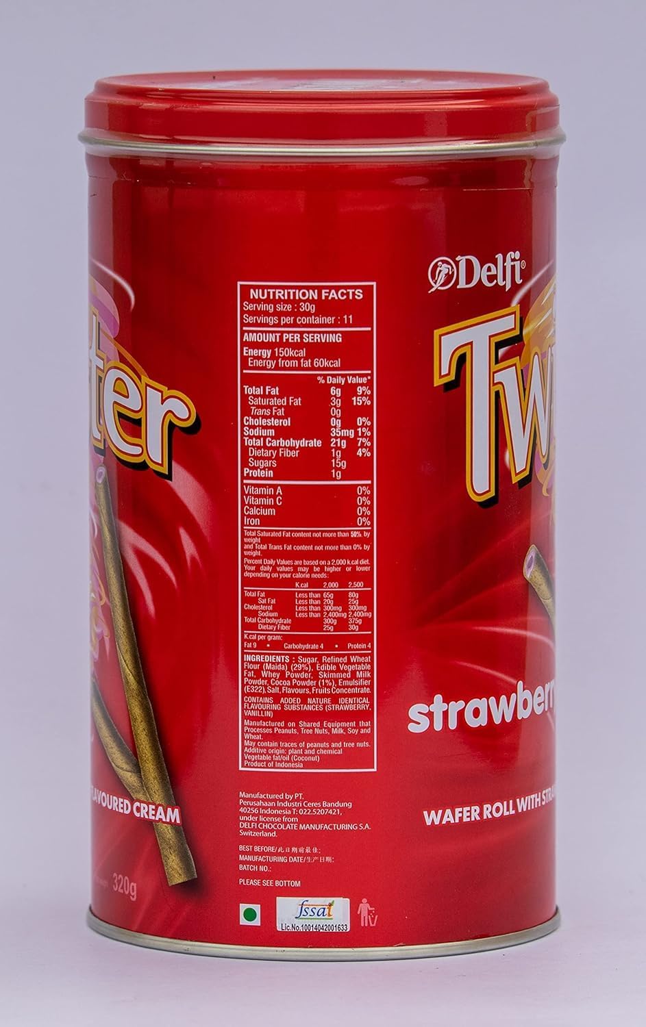 Delfi Twister Strawberry Wafer Rolls | Crispy Wafer with Creamy Strawberry Filling | 320g Canister (Imported)