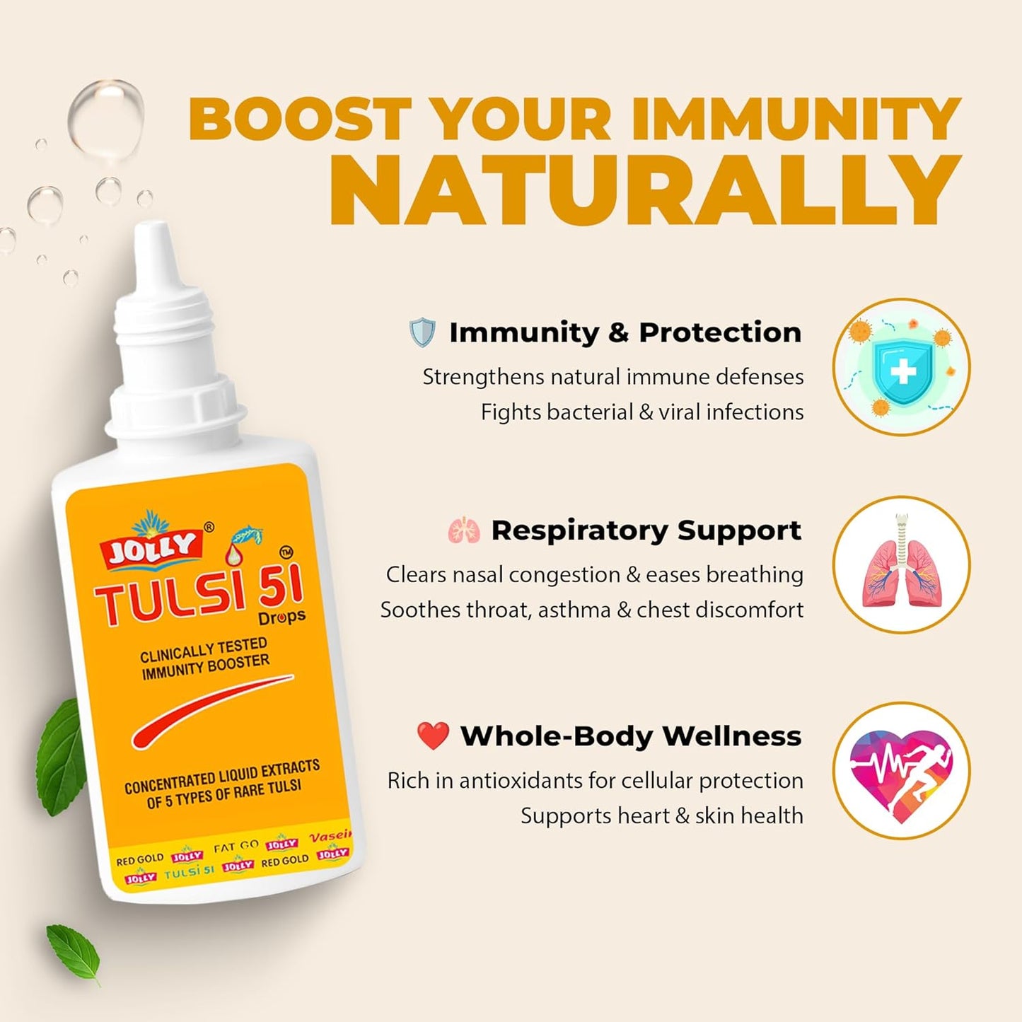 Jolly Tulsi 51 Drops 30ml × 2 | Natural Immunity Booster | Herbal Antioxidant & Metabolism Support Drops for Whole Family