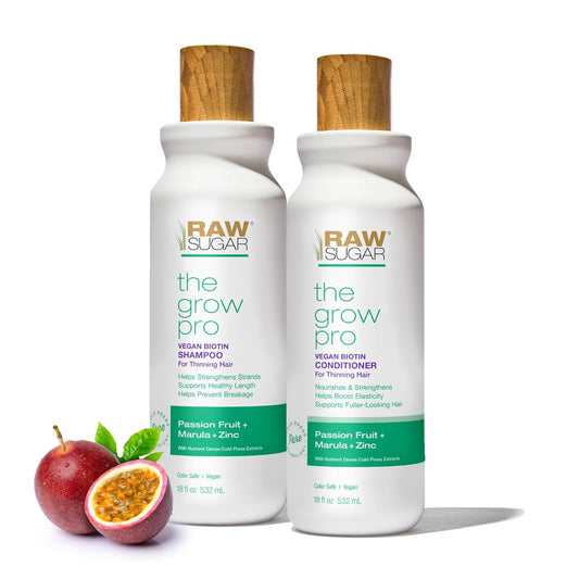Raw Sugar Grow Pro Shampoo & Conditioner Set – Anti-Thinning, Pro-Lengthening with Vegan Biotin, Passion Fruit & Marula – Sulfate-Free, 2 Pack
