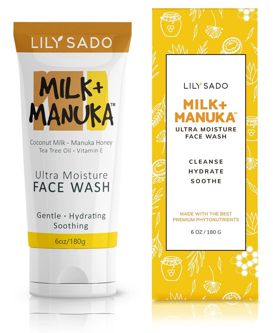 LILY SADO MILK+MANUKA™ Cream Face Cleanser | Coconut Milk & Manuka Honey | Ultra-Moisturizing, Soothing & Hydrating | 6oz Tube
