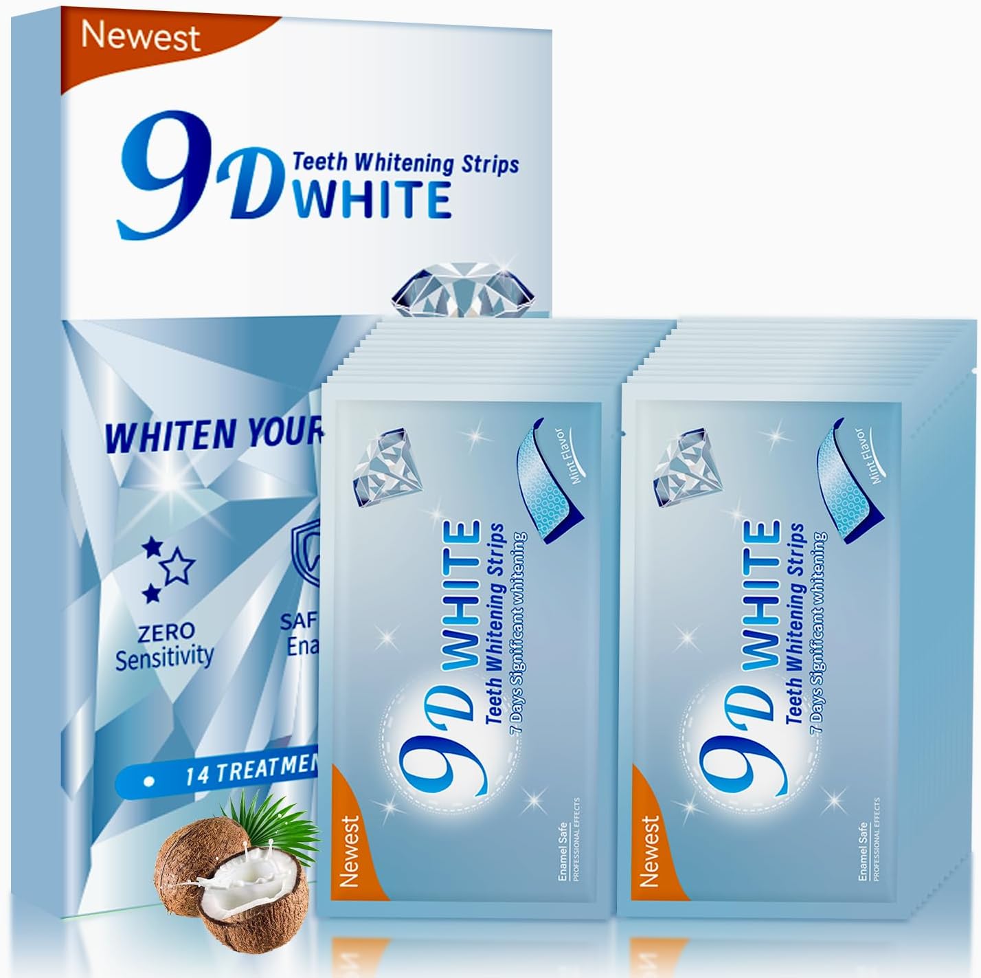 Somall 3-Day Rapid Teeth Whitening Strips – 28 Enamel-Safe Strips for Sensitive Teeth, Professional 9D Formula, Dentist Certified, Coffee & Smoking Stain Removal, Fresh Mint Flavor