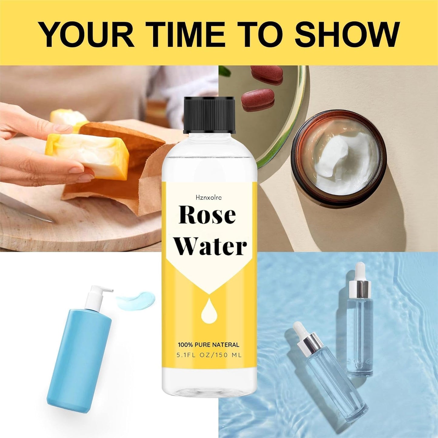 Hznxolrc 100% Pure Rose Hydrosol Mist – Hydrating Face & Body Spray, Natural Toner & Makeup Setting Spray for All Skin Types – Calming, Cleansing & Soothing – 5.1 fl oz