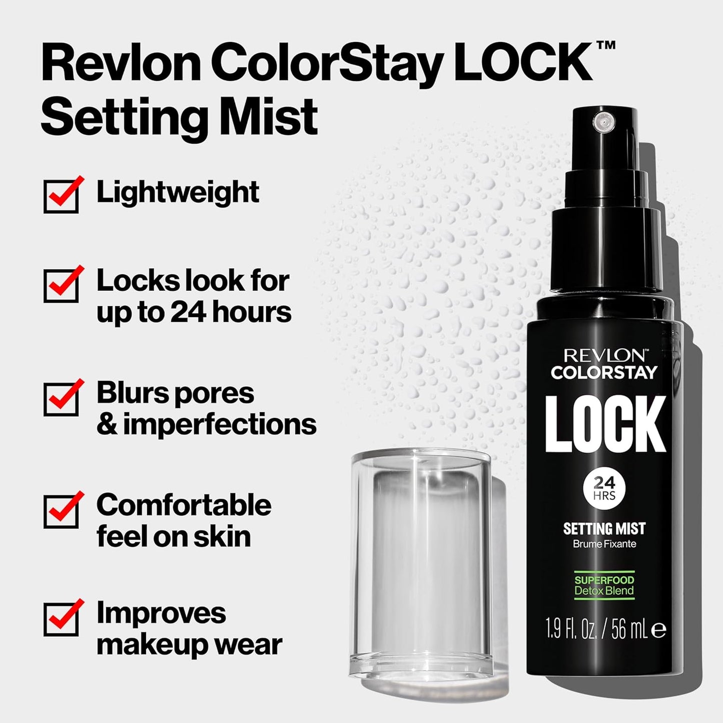 Revlon ColorStay 24 Hr Lock Setting Mist – Mattifying & Oil-Absorbing Makeup Setting Spray with Superfood Detox Blend – Transfer-Proof, Mask Friendly – 1.9 fl oz
