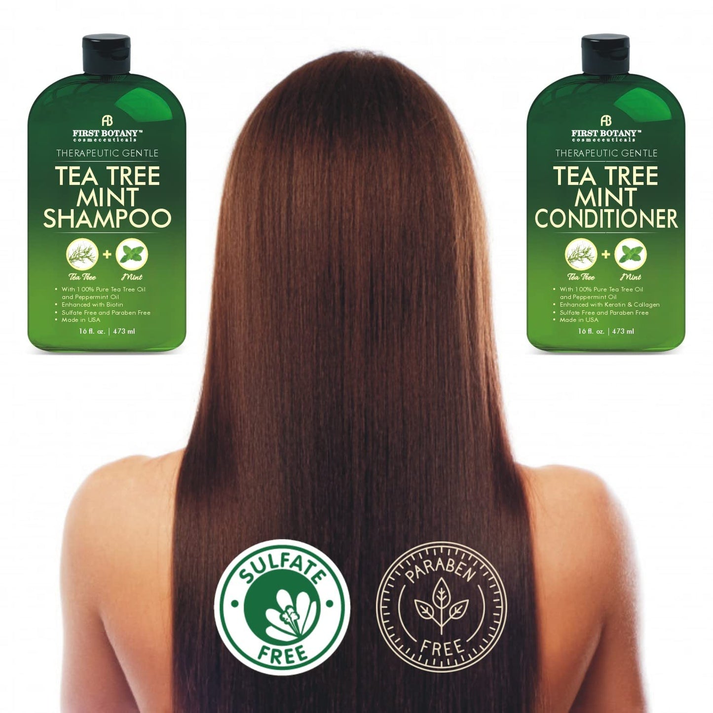 First Botany Tea Tree Mint Shampoo & Conditioner Set – Sulfate-Free Hair Growth & Anti-Dandruff Duo with Peppermint & Argan Oil – 16 fl oz Each, 2 Pack