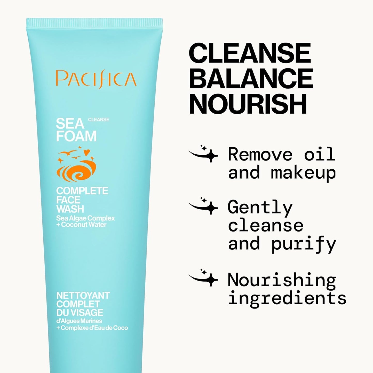 Pacifica Sea Foam Face Cleanser – Gentle Daily Wash with Coconut Water & Sea Algae for Oily & Combo Skin