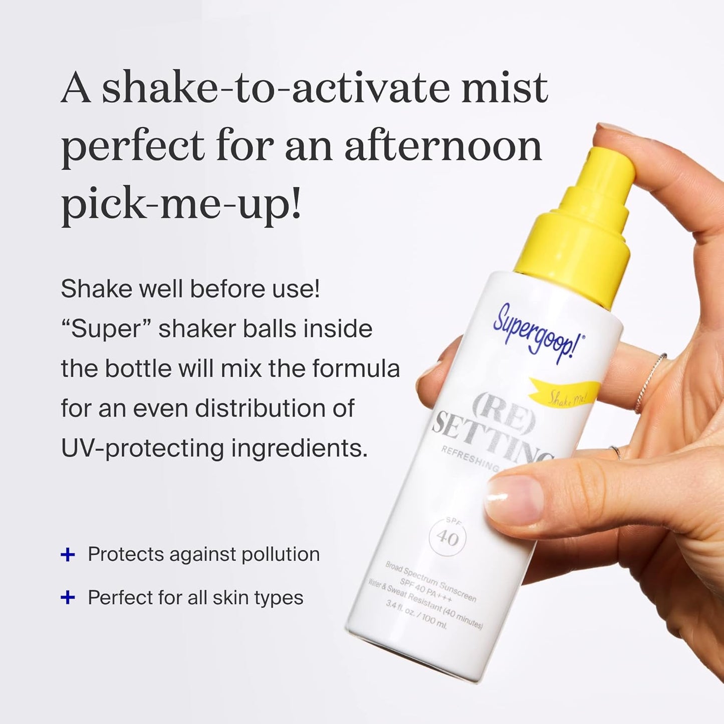 Supergoop! (Re)setting Refreshing Mist SPF 40 – Makeup Setting Facial Spray with UV & Pollution Protection, Mint & Rosemary Scent (1 fl oz)