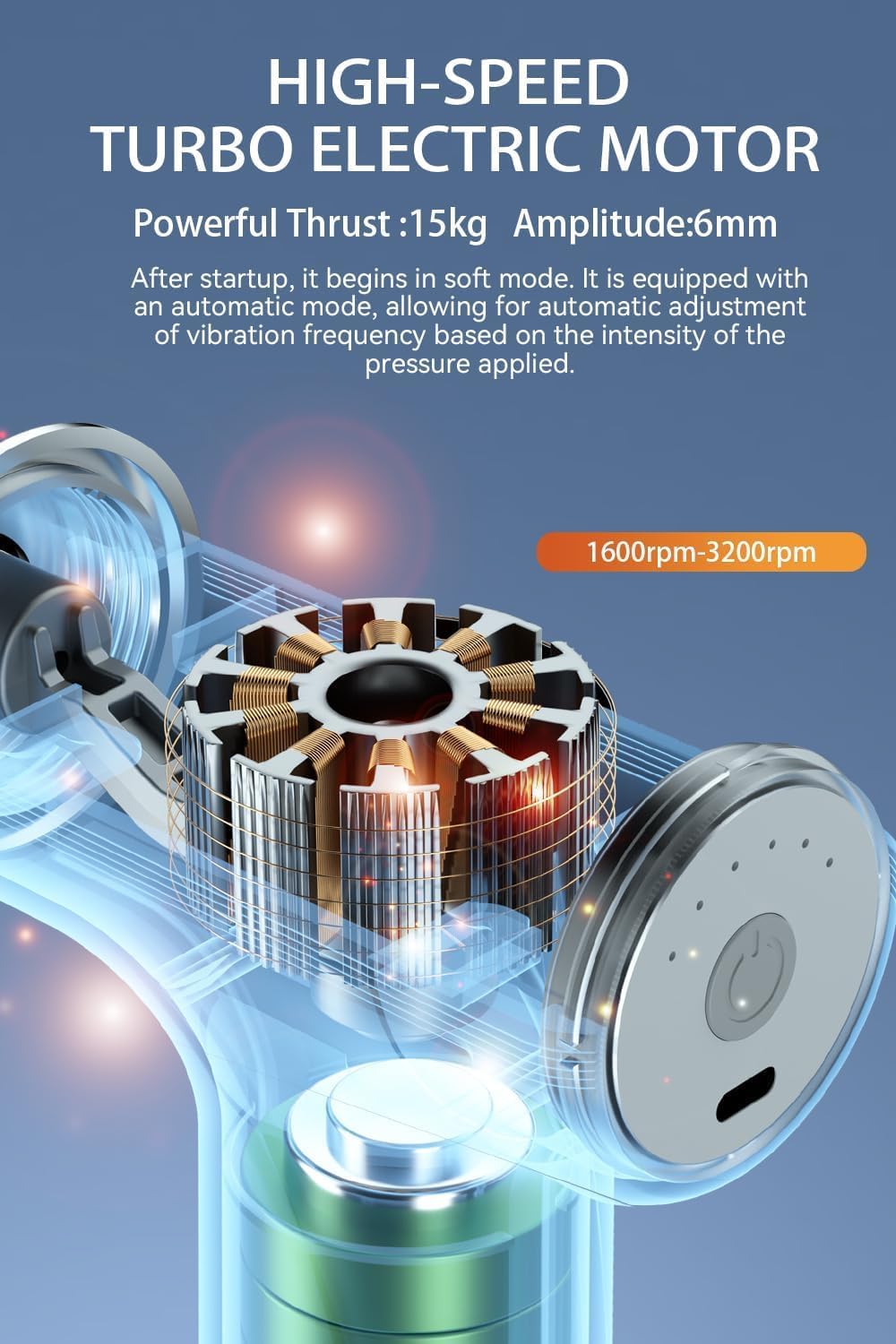 MG-203 Massage Gun | 6-Speed Deep Tissue Percussion Massager with 4 Heads | 3200 RPM, 2400mAh Battery & Type-C Charging (Multi-Colour, Portable)