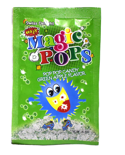 Geef Magic Pops Popping Candy – Green Apple Flavour, Crackling Fizzy Fun (40 x 5.5g Sachets, Imported)
