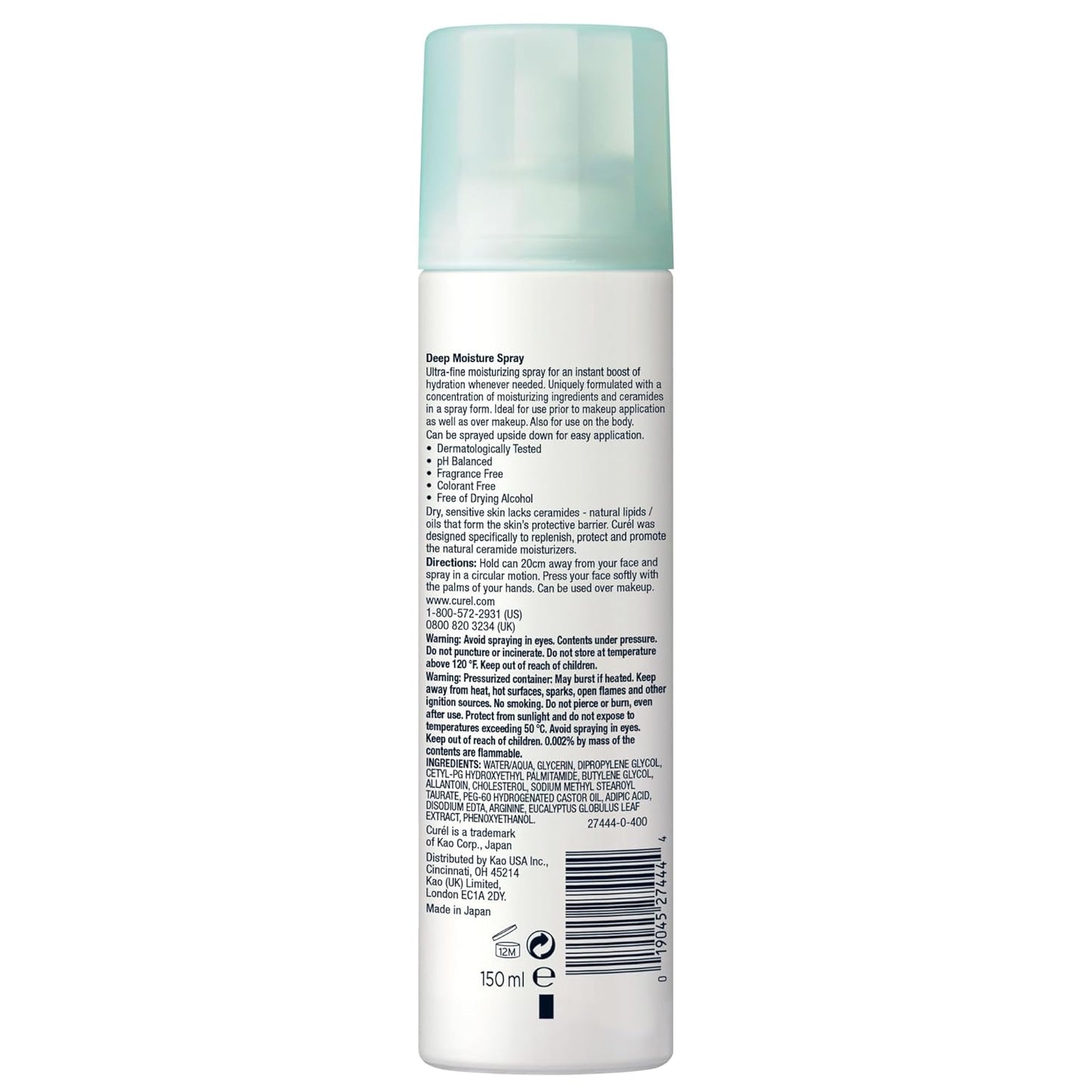 Curel Deep Moisture Spray with Ceramides – Hydrating Face & Body Mist for Dry, Sensitive Skin, 5oz