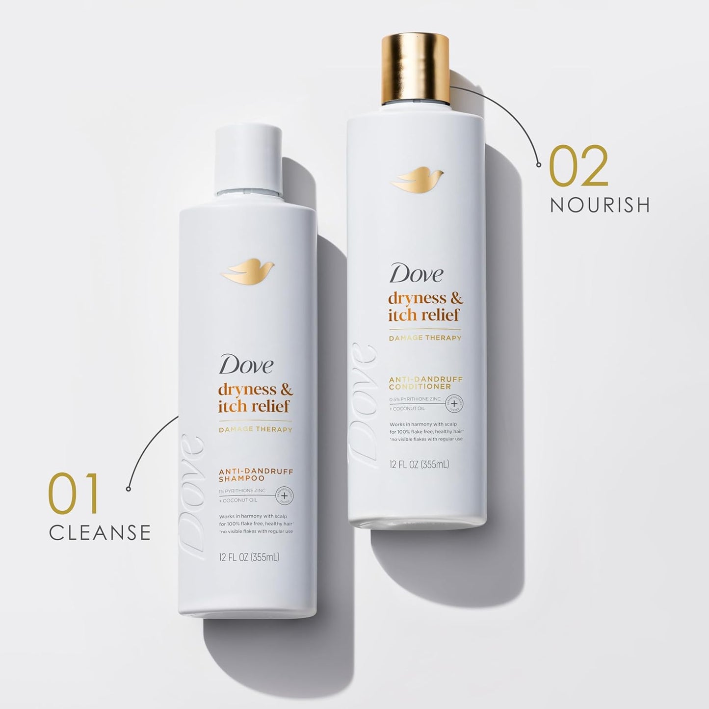 Dove DermaCare Scalp Shampoo & Conditioner Set – Anti-Dandruff, Itch Relief with Pyrithione Zinc – Hydrating & Smoothing Hair Care, 12 oz Each, 2 Pack