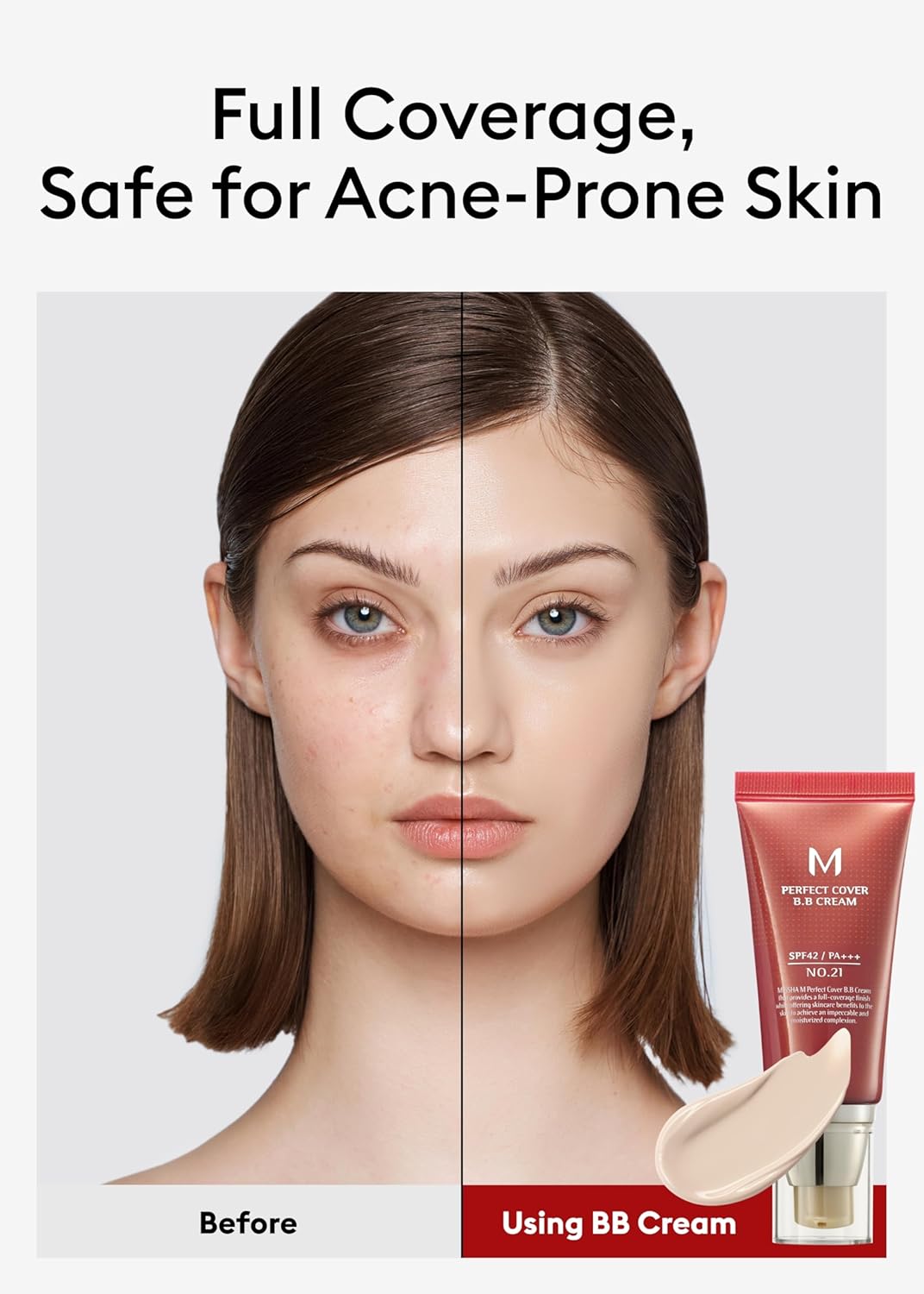 MISSHA M Perfect Cover BB Cream No.21 Light Beige – SPF 42 PA+++ Tinted Moisturizer & Sunscreen – Lightweight Foundation & Concealer – 1.69 Fl Oz