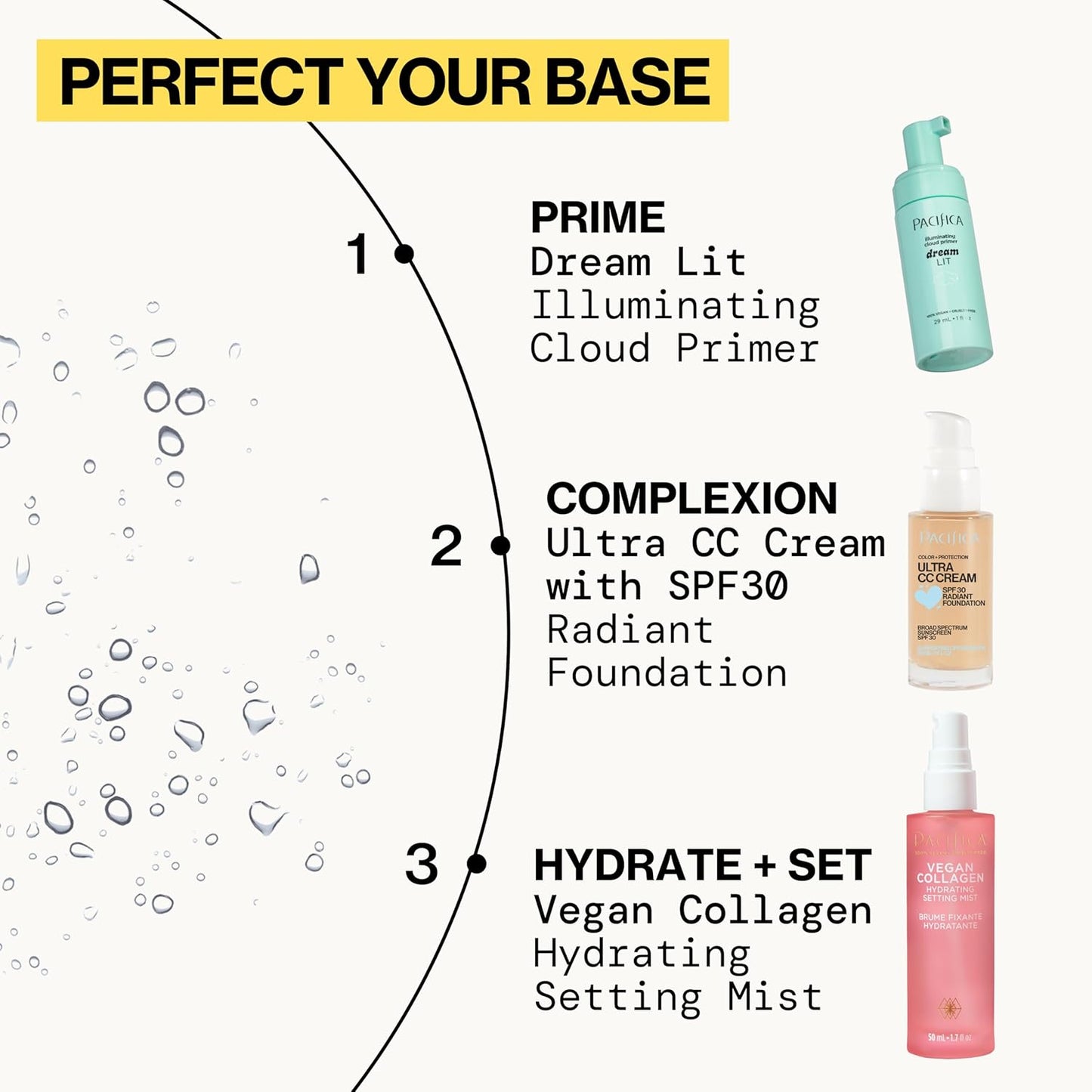 Pacifica Vegan Collagen Hydrating Setting Mist – Dewy Illuminating Face Primer & Makeup Base with Squalane & Ceramides (1.7oz)