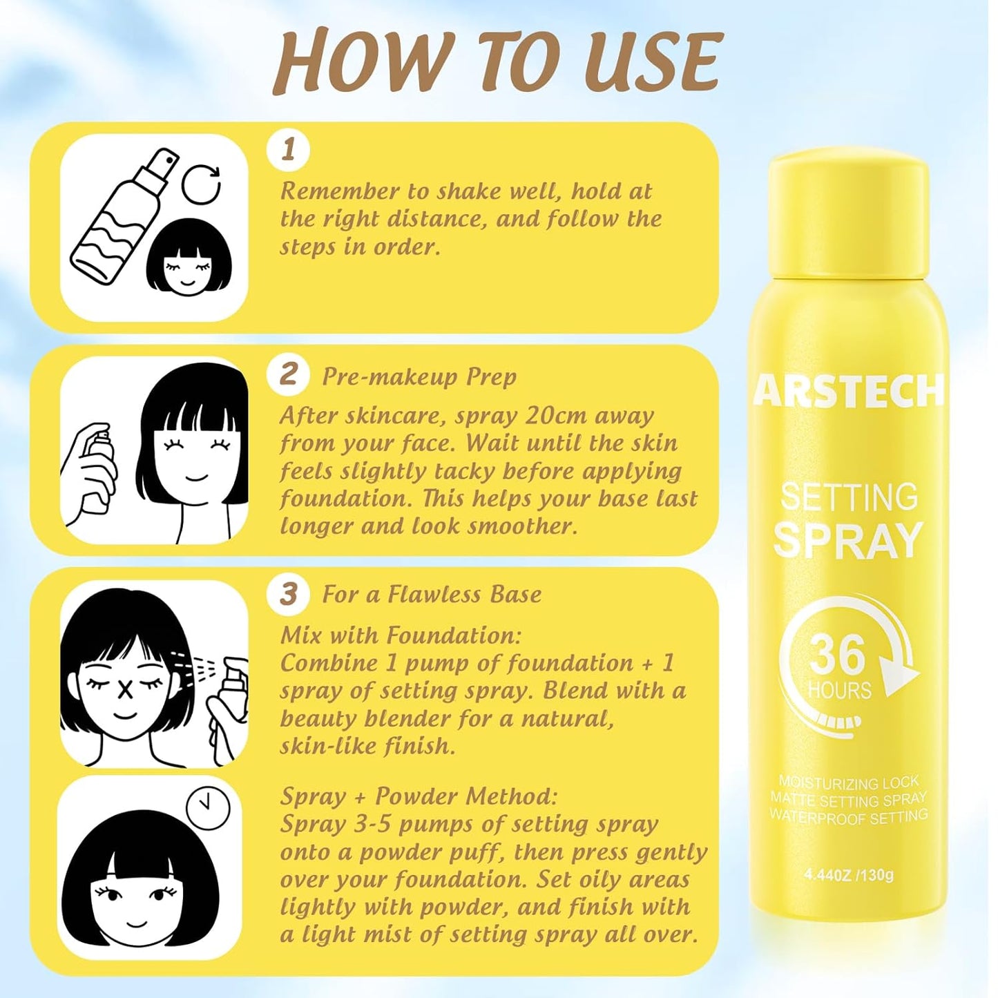 Arstech Vitamin C Makeup Setting Spray – Long Lasting 36HR Ultra-Fine Hydrating & Dewy Face Mist (4.44oz)